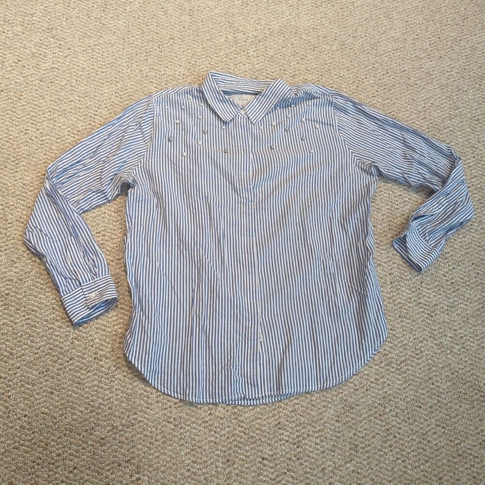 Rails Taylor Banker Striped Pearls Button Down Shirt Large Office Career